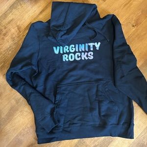 Men’s black hoodie sweatshirt “Virginity Rocks”